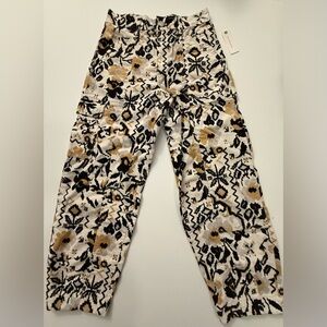 Anthropologie Pants Women Sz 2 Beige Abstract Floral Barrel Leg Cargo Textured